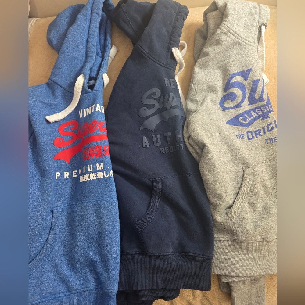 3 Superdry Men's Hoodies 2X in Blue, Navy, and Gray Hardly Worn. EXCELLENT USED - Picture 10 of 10